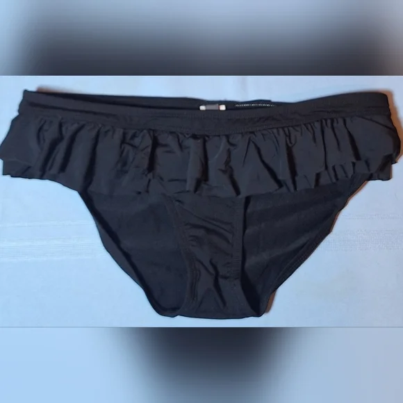 KENNETH COLE REACTION Black Ruffle Bikini Bottom - Picture 1 of 4